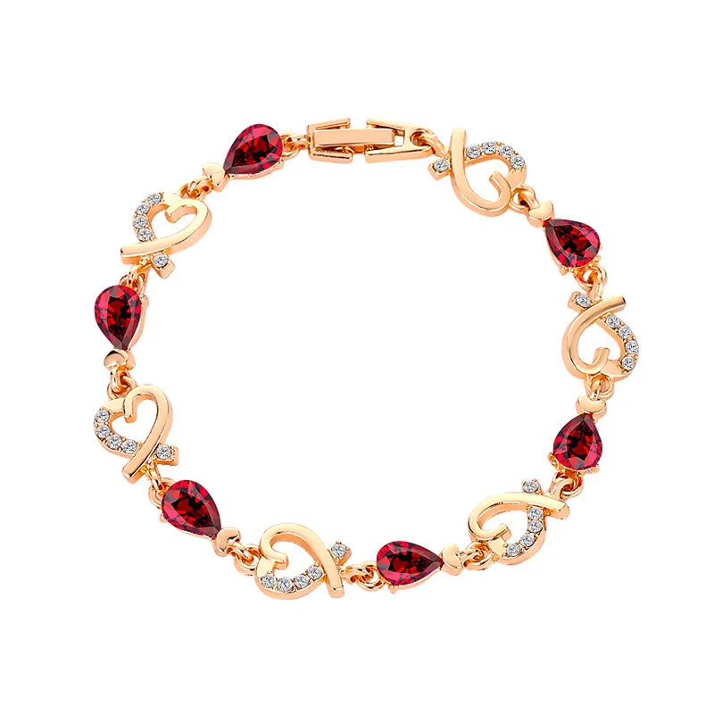SUMENG New 5 Colors Crystal Heart Chain Bracelet.