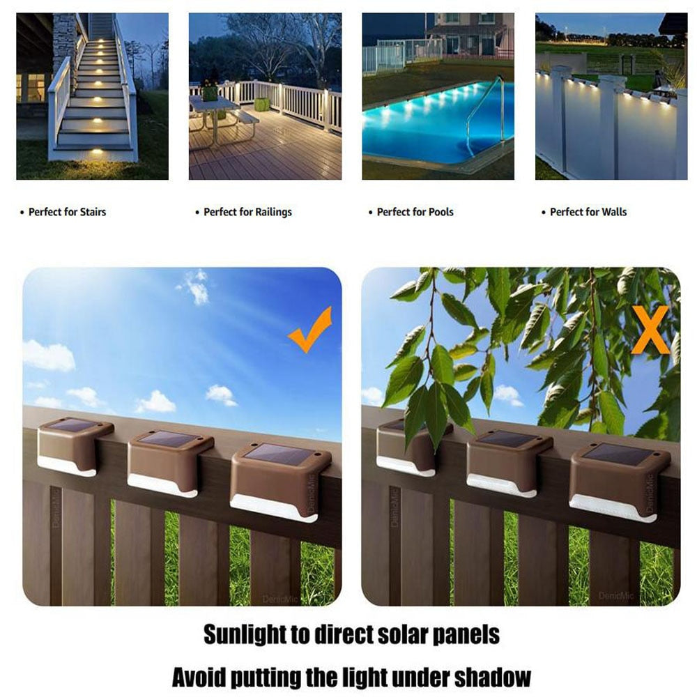 Solar Outdoor waterproof garden LED lights. Light up your patio, path, deck fence and stairs.
