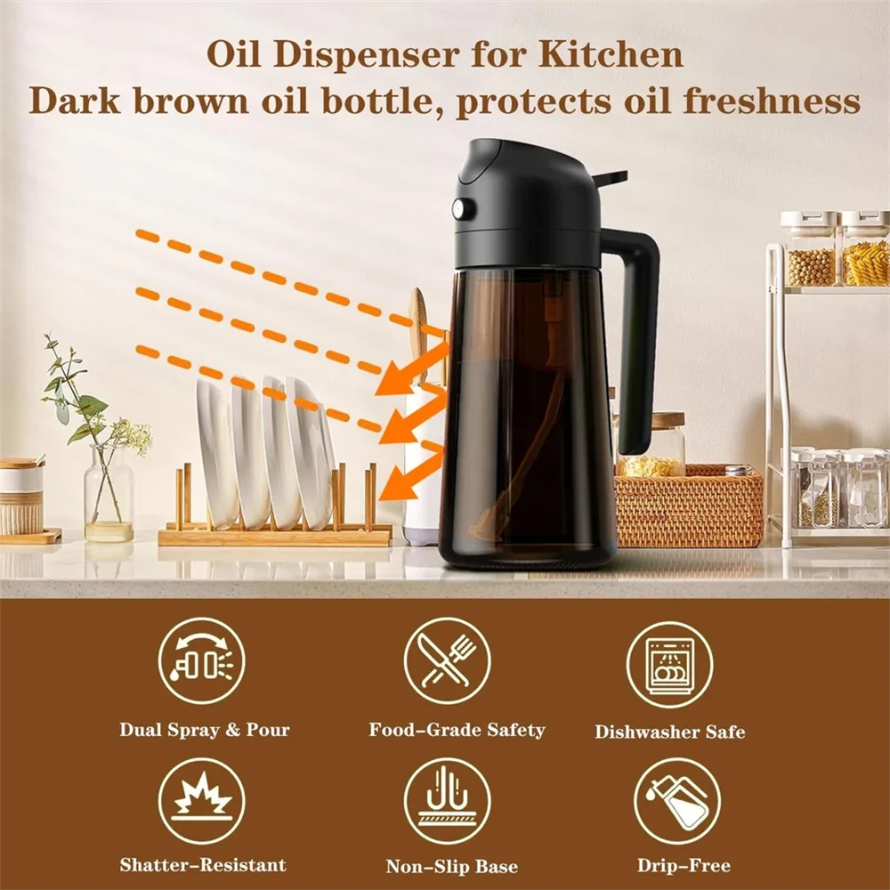 2-in-1 16 OZ Glass Leakproof Oil Sprayer & Dispenser For Cooking