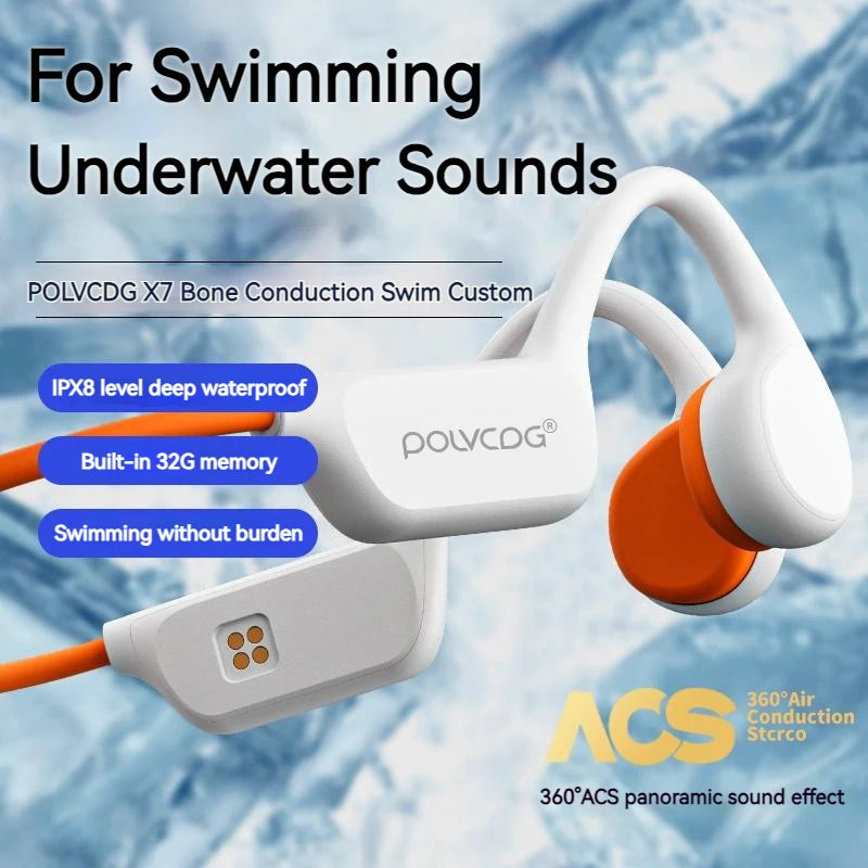 POLVCDG  Wireless/ Waterproof Bluetooth Bone Conduction Headset X7 IPX8 32GB Memory 5.3