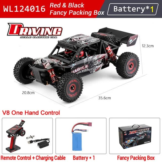 WLtoys -WL Off-Road Remote RC Racing Car 124016 V8 V2 1/12 4WD High Speed Brushless Motor.