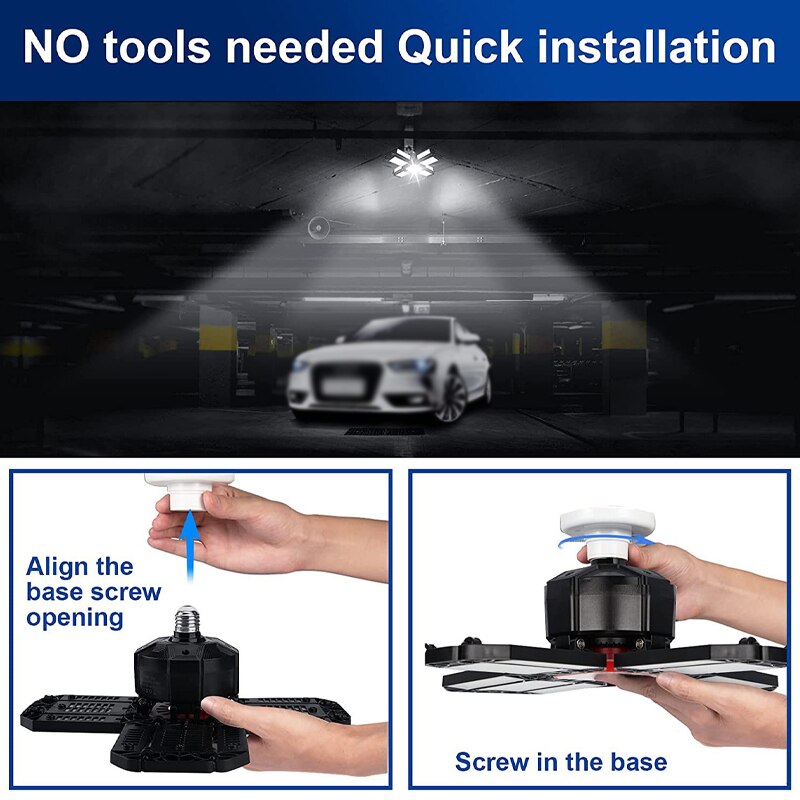 Led Garage Adjustable Ceiling Light With 12 Adjustable Panels. Great for Garage, Workshop and Warehouse.