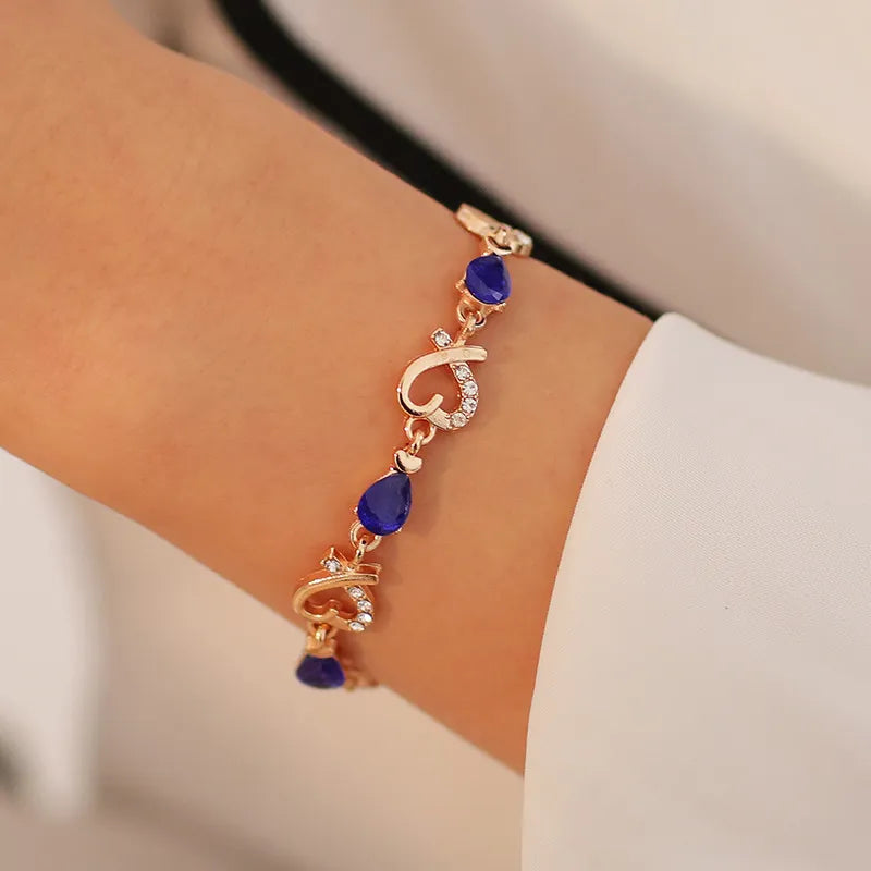 SUMENG New 5 Colors Crystal Heart Chain Bracelet.