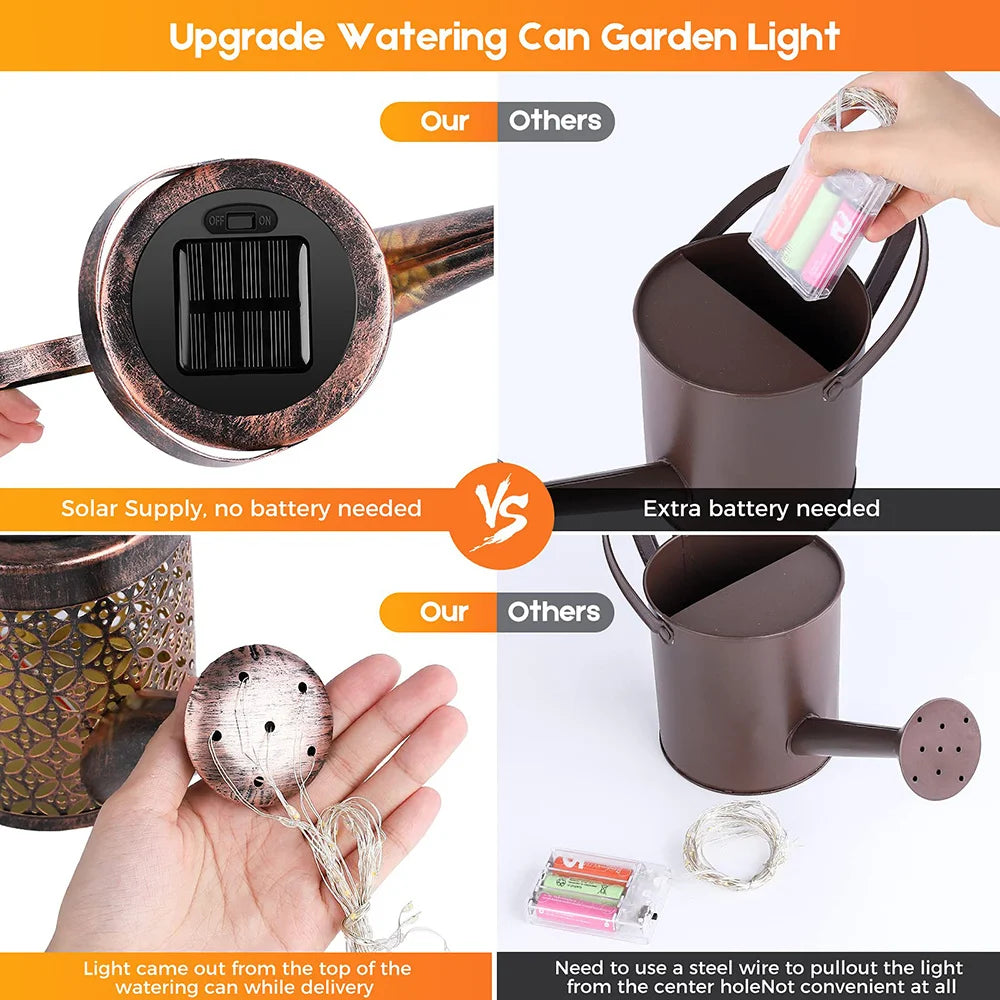 LED, Solar Watering Can With Waterfall Lamp.