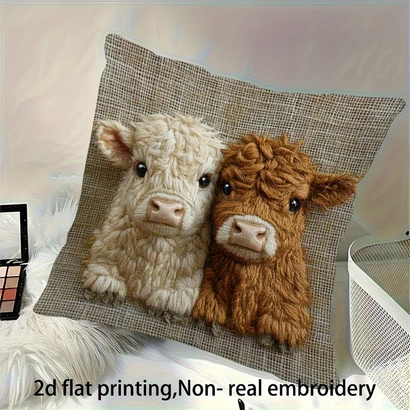 1pc 2D flat Highland cow pillowcase Pillow Not Included