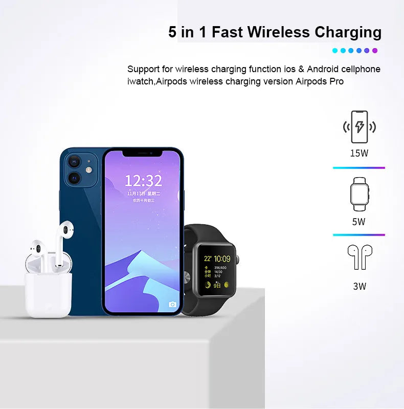 3 in 1 Wireless Charger For iPhone 15, 14, 13, 12 Pro Max for Apple Watch 5-9 & Airpods Pro 2 3.
