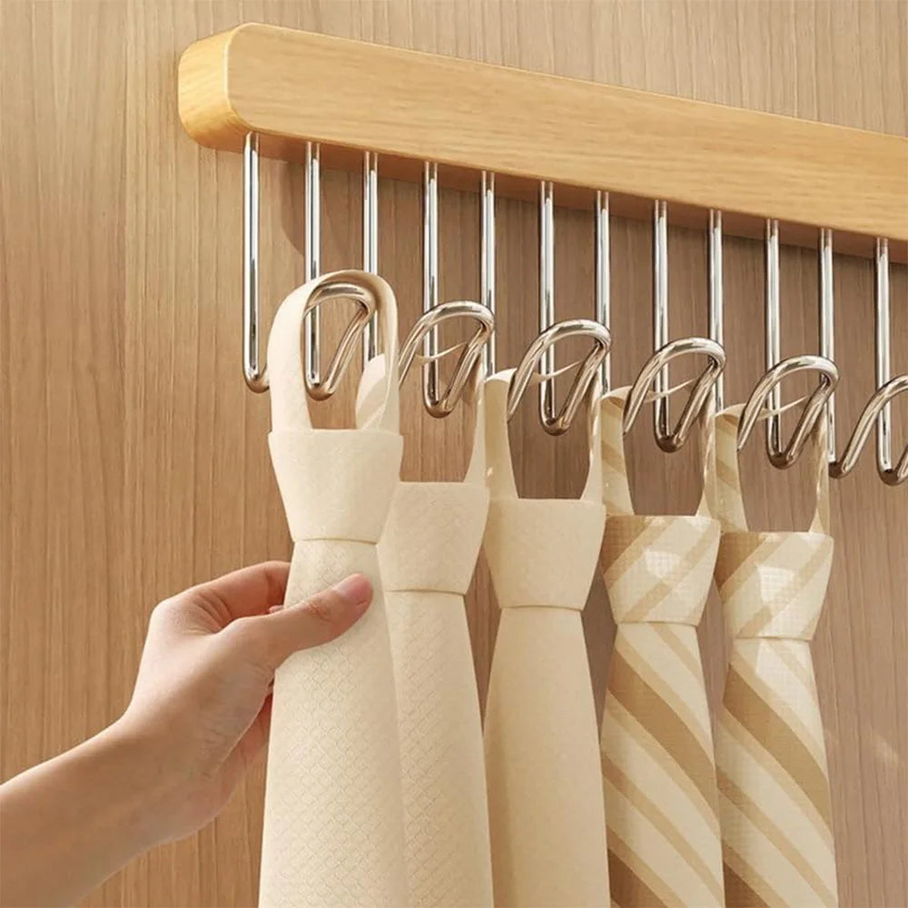 Wooden Wall-mounted Multi-function Storage Rack with 8 Hooks With Slider
