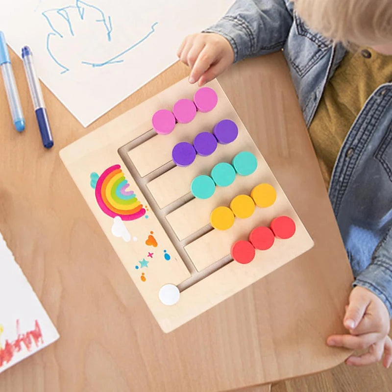 Toddlers Wooden Colorful Slide Matching Puzzle Board Game