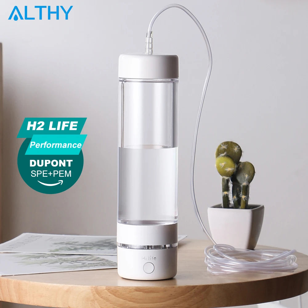 ALTHY H2Life Performance Molecular Hydrogen Water Generator Bottle DuPont SPE+PEM Dual Chamber lonizer + H2 Inhalation Device