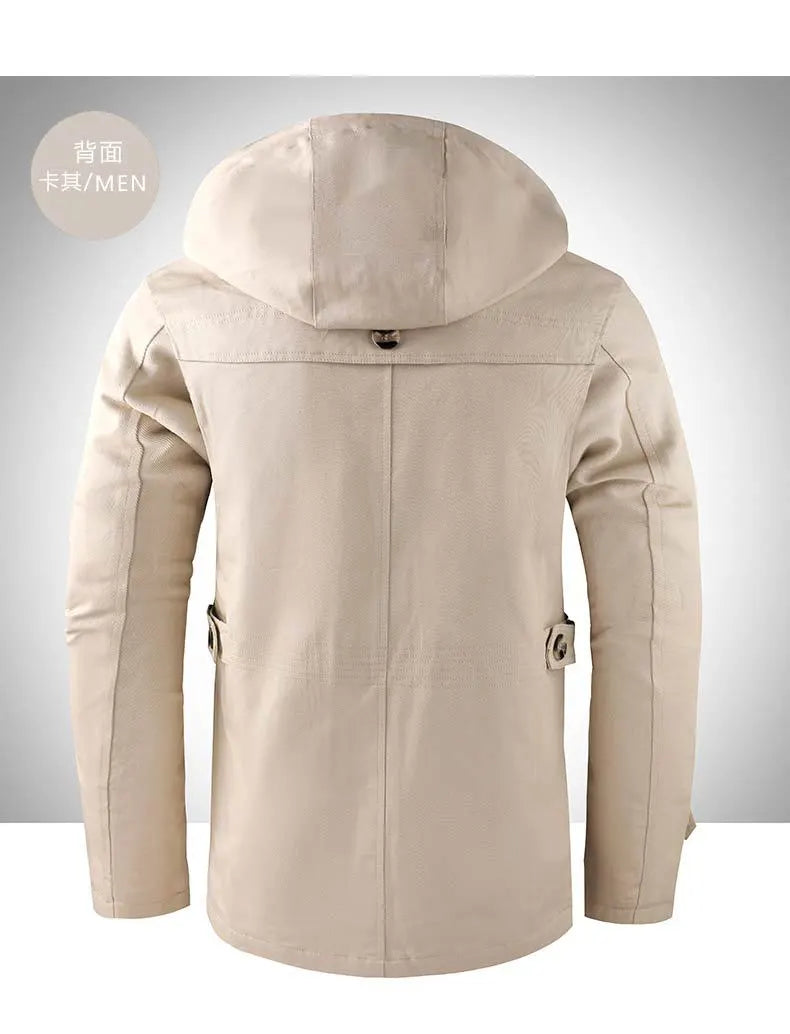 Men's Mid-length Hooded Multi-pocket Slim-fit Jacket