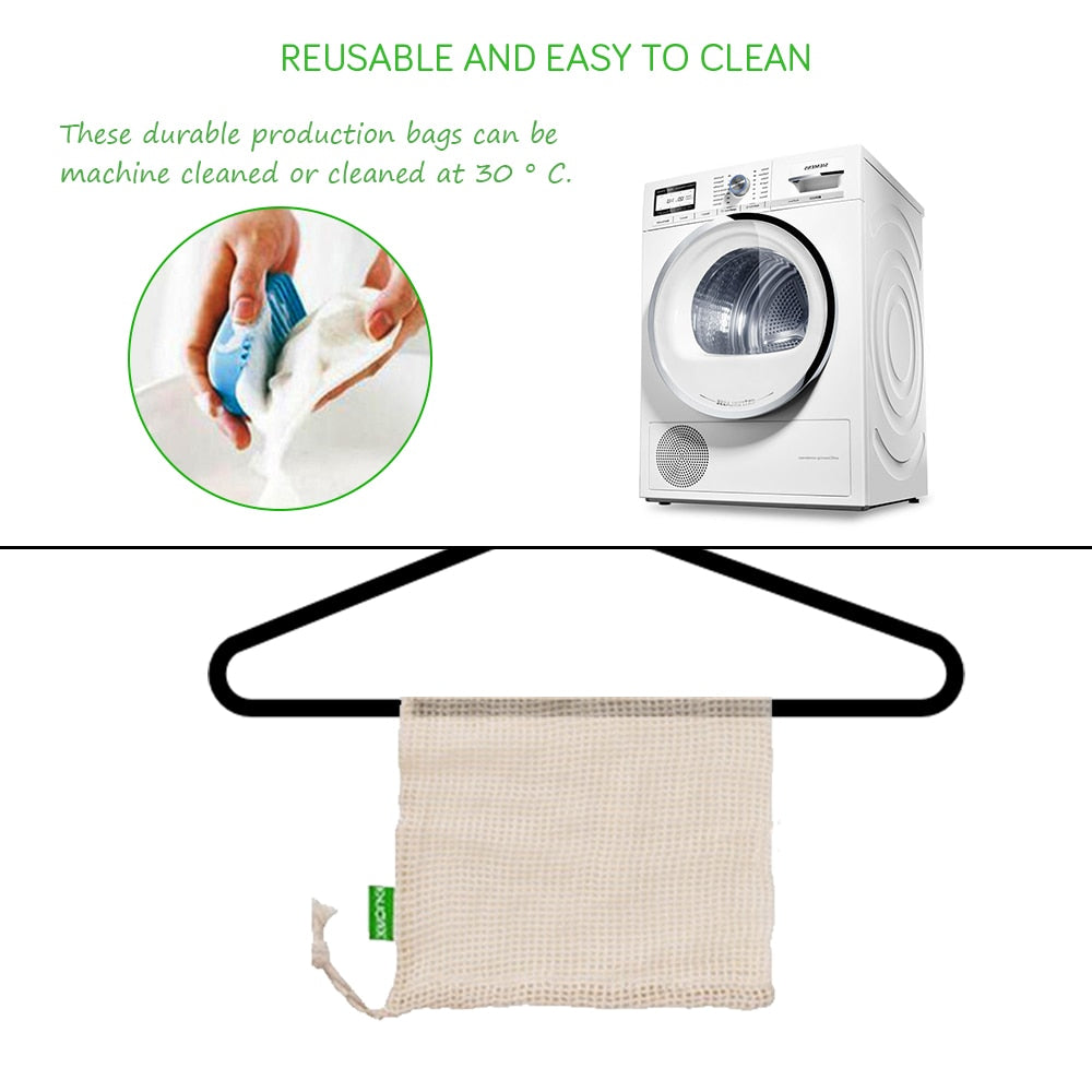 Reusable Cotton Mesh Produce Bags for Vegetables/ Fruit.