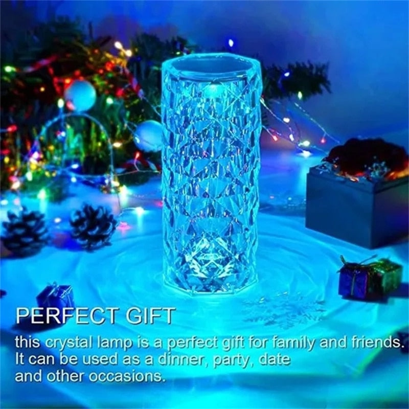 LED Crystal remote touch USB table lamp.  Romantic diamond color night light.