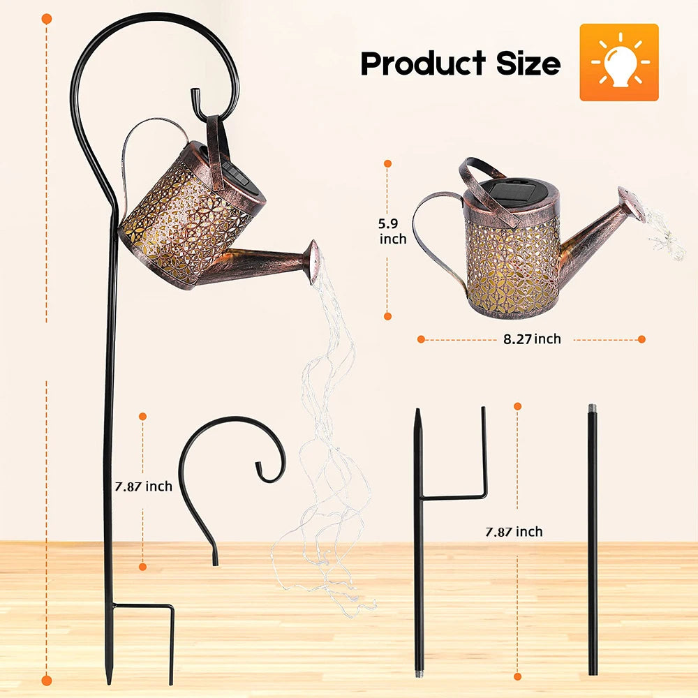 LED, Solar Watering Can With Waterfall Lamp.