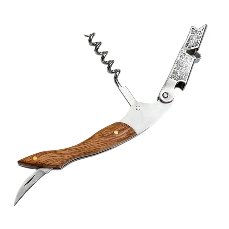 Professional Waiters Corkscrew With Wood Grip Beer Bottle Opener And Foil Cutter