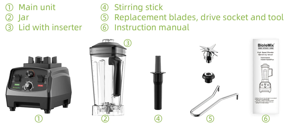 BioloMix 3HP 2200W Heavy Duty Commercial Grade Blender With BPA Free 2L Jar