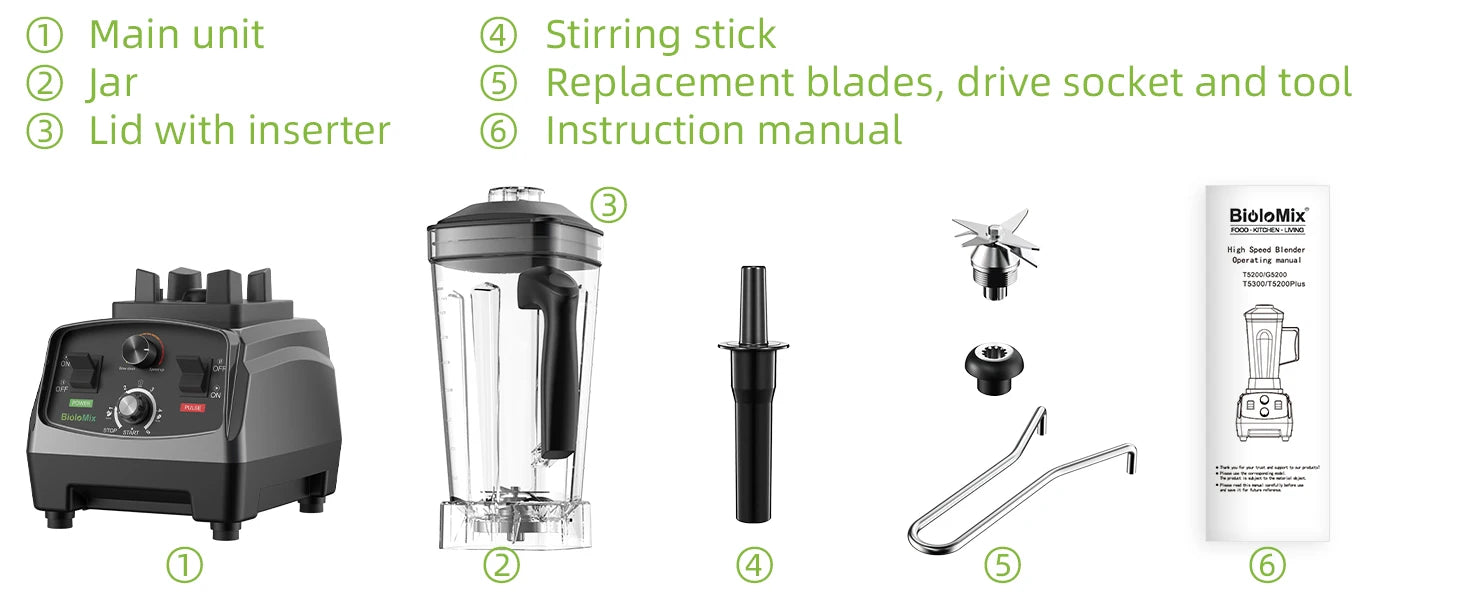 BioloMix 3HP 2200W Heavy Duty Commercial Grade Blender With BPA Free 2L Jar