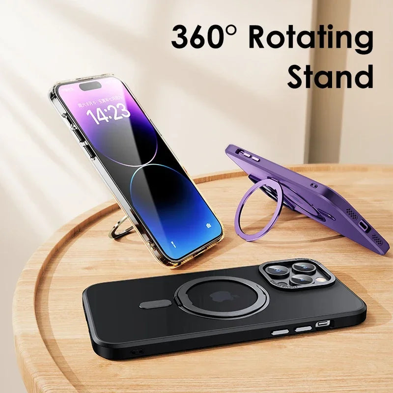 Magnetic 360°Rotation Stand Phone Case For Iphone 12 13 14 15 16 17 Pro Max Plus With Ring Holder