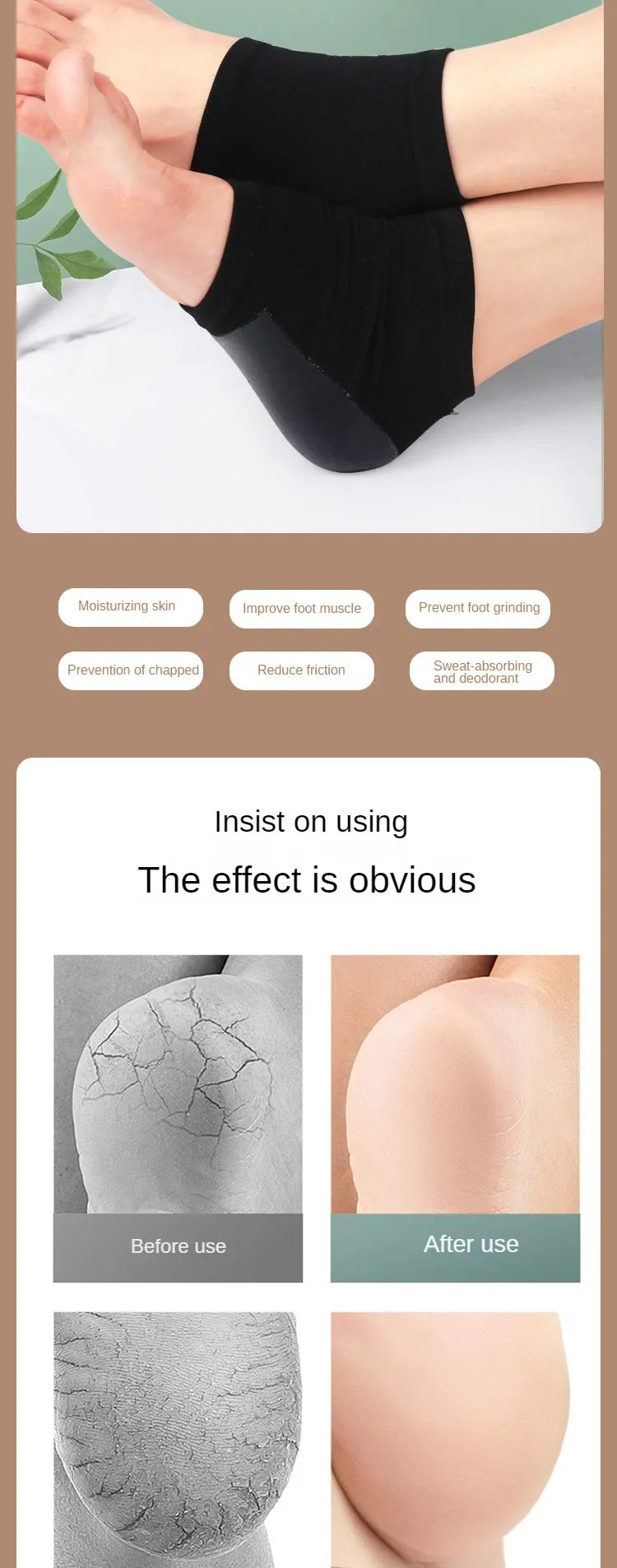2PCS Moisturizing Gel Heel Socks For Repair Of Cracked Skin