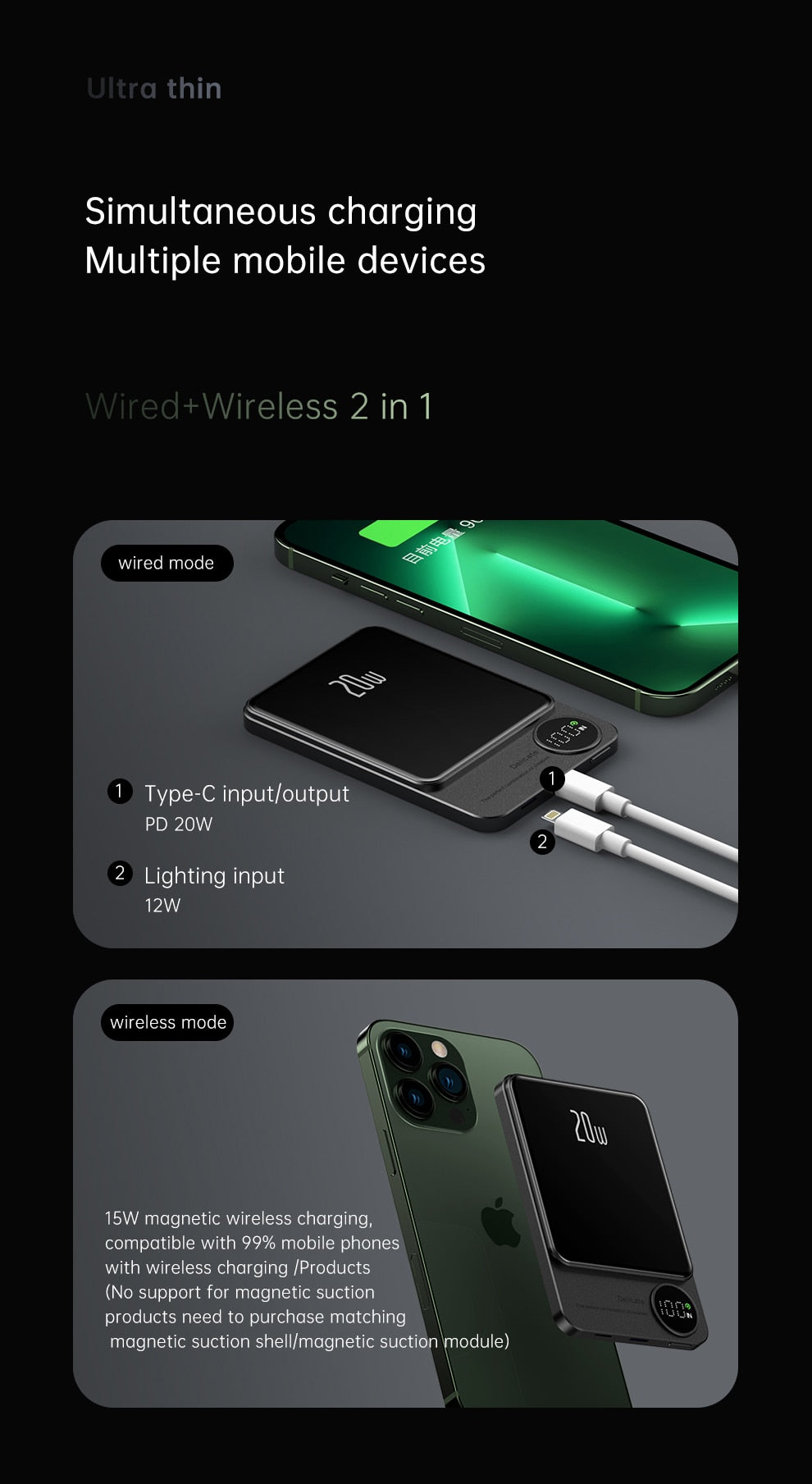 Wireless Power Bank Magnetic 10000mAh,Type C Fast Charger For iPhone 14 13 12 Xiaomi Samsung Magnetic safe Series