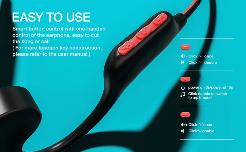 Bone Conduction  Bluetooth MP3-IPX8 Wireless Headset Waterproof For Swimming