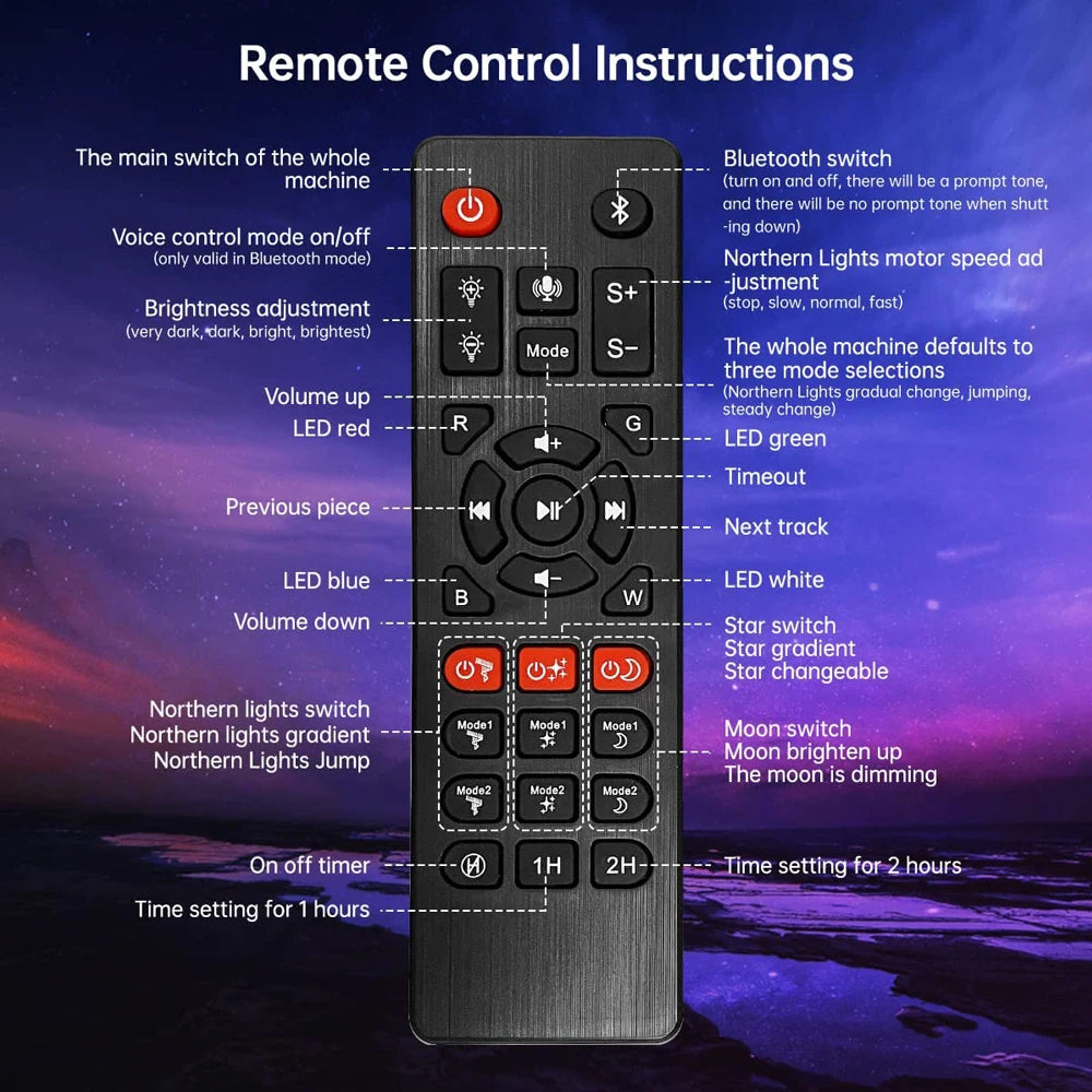 Star Lights Aurora Galaxy Moon Projector with Remote Control with Bluetooth Speaker