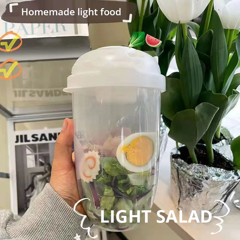 1pc White Or Green Portable Bottle Salad Container With Fork