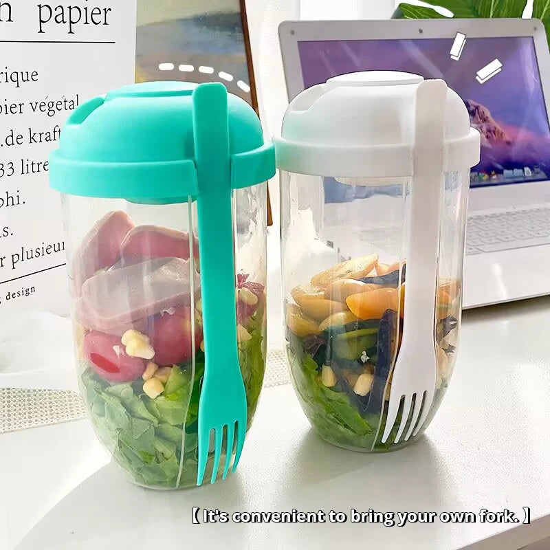 1pc White Or Green Portable Bottle Salad Container With Fork