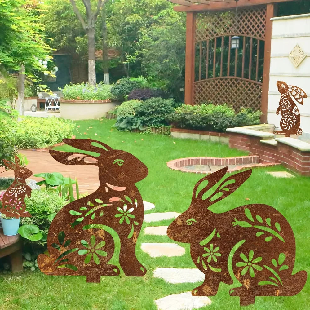 Outdoor Rustic Metal Garden Rabbit