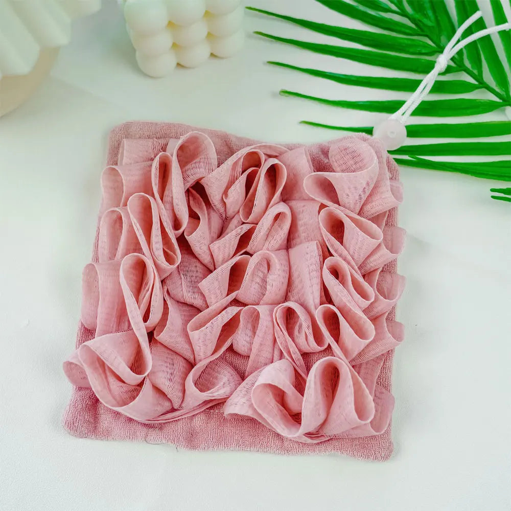 2-In-1 Bath Ball Towel Loofah With Drawstring Closure