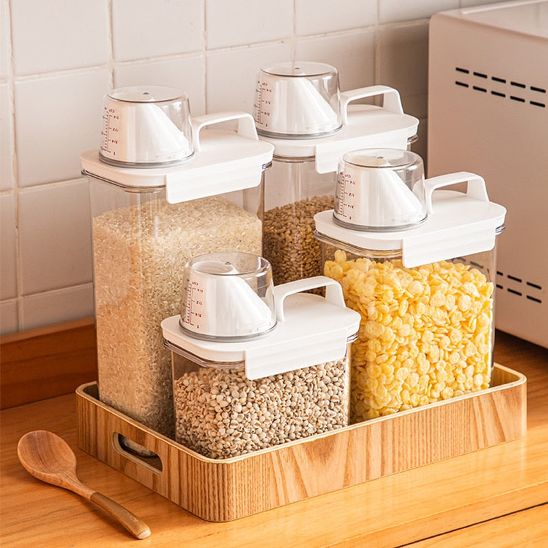 METKA Multipurpose Plastic Storage Container with Measuring Cup. Great for Laundry Powder, Cereal or Pet food.