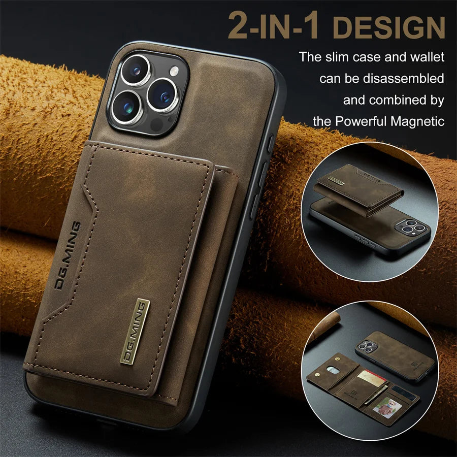 Magnetic Leather Wallet Case for iPhone 15 14 Plus 11 12 13 16 Pro