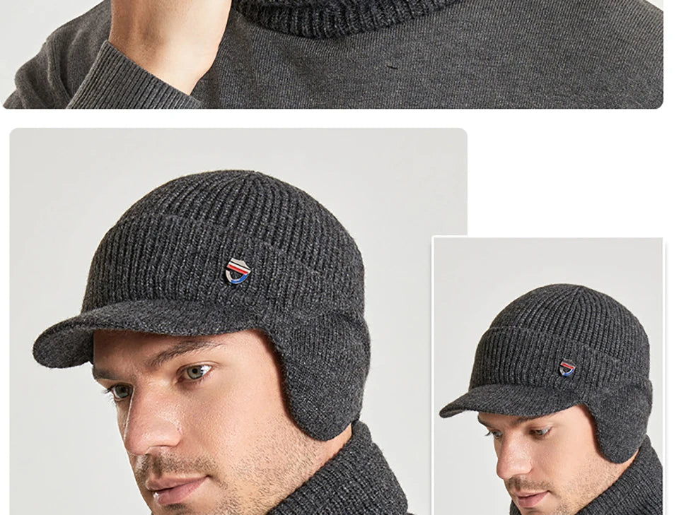 Men Or Women's Knitted Neck Scarf And Hat With Extra Ear Protection