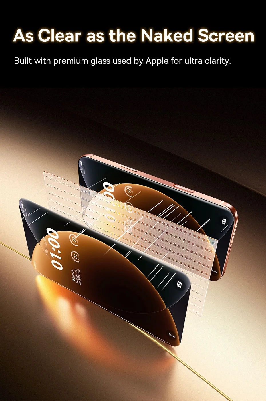 Baseus 0.4mm Corning Tempered Glass Screen Protector for iPhone 13 14 15 16 17 Pro Max Plus