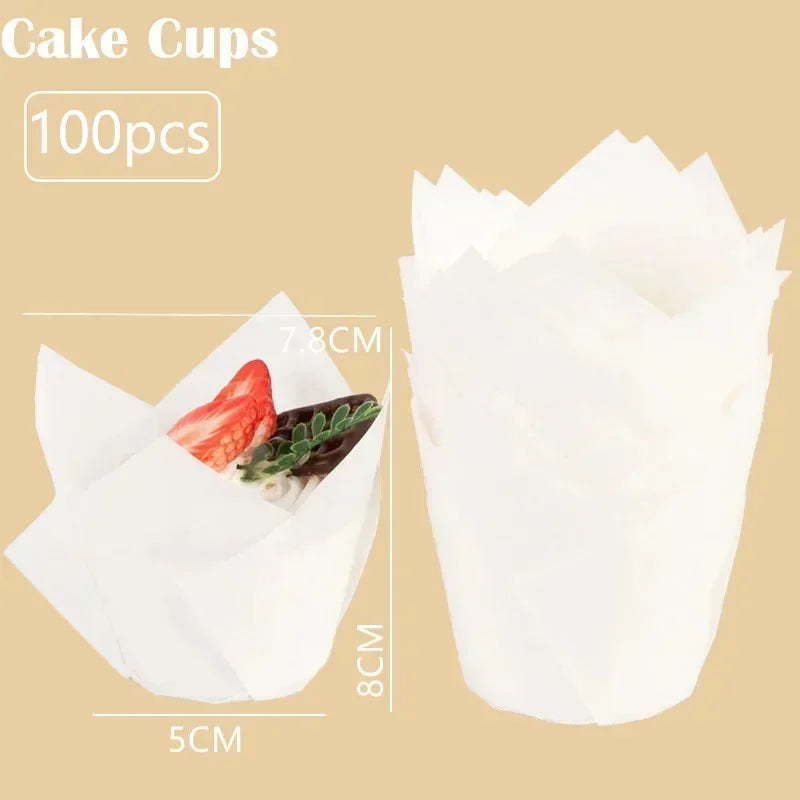 100pcs Oilproof Tulip Muffin Cupcake Liners