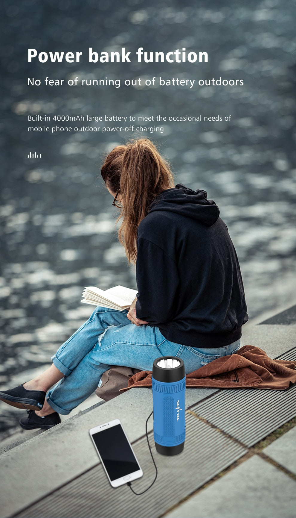 Zealot S1 Waterproof, Wireless Bluetooth Speaker With Bike Mount and Flashlight.