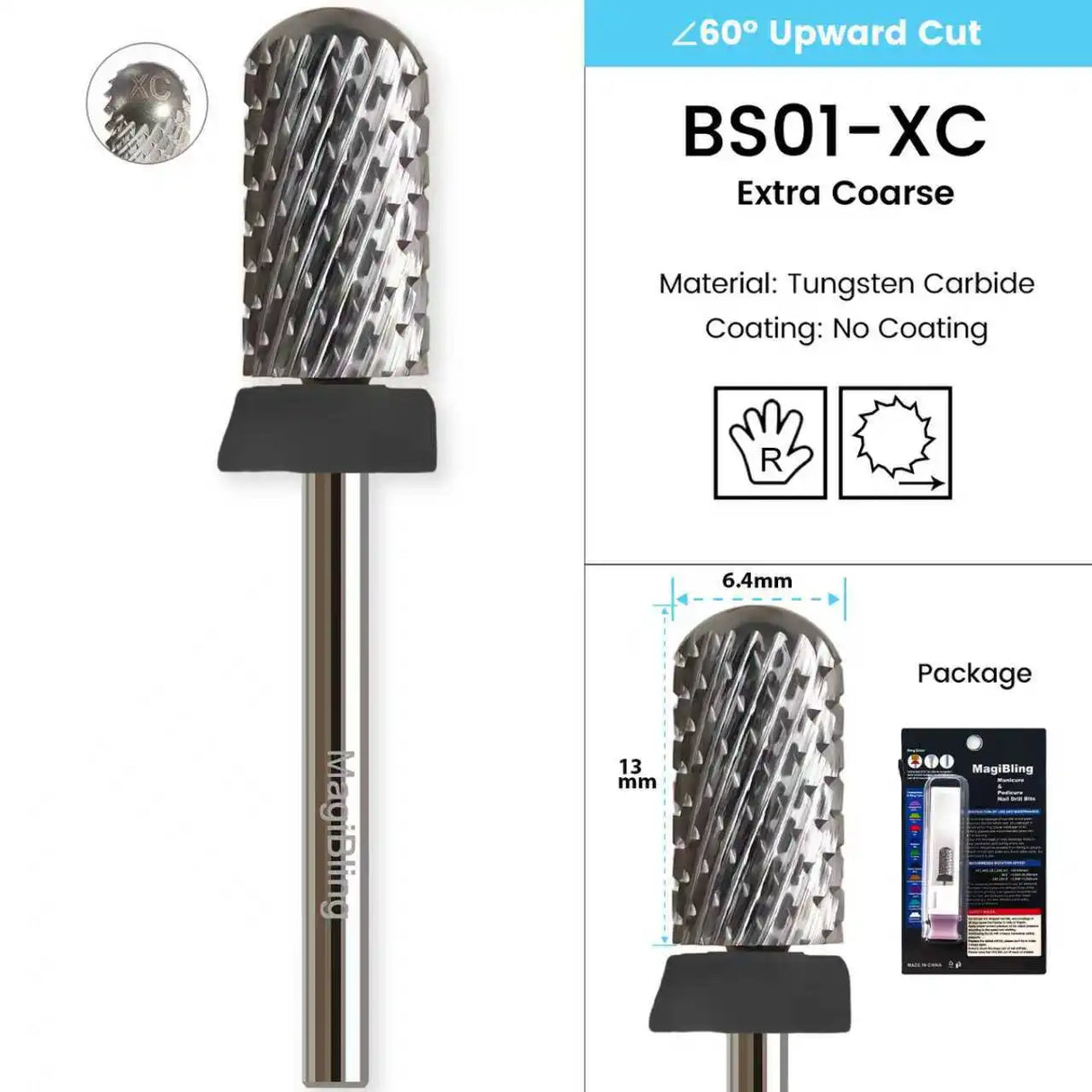 3/32" MagiBling Professional Manicure Nail Drill Bits for Hard Acrylic Gel