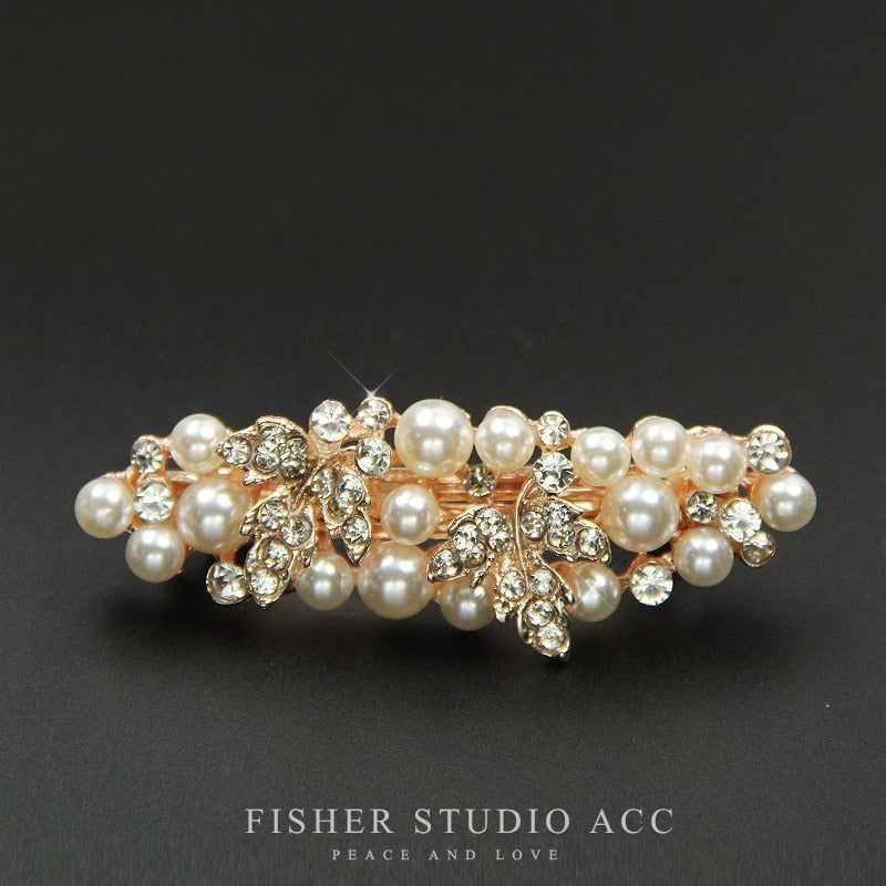 Elegant Imitation Pearl with rhinestones metal hair clip.