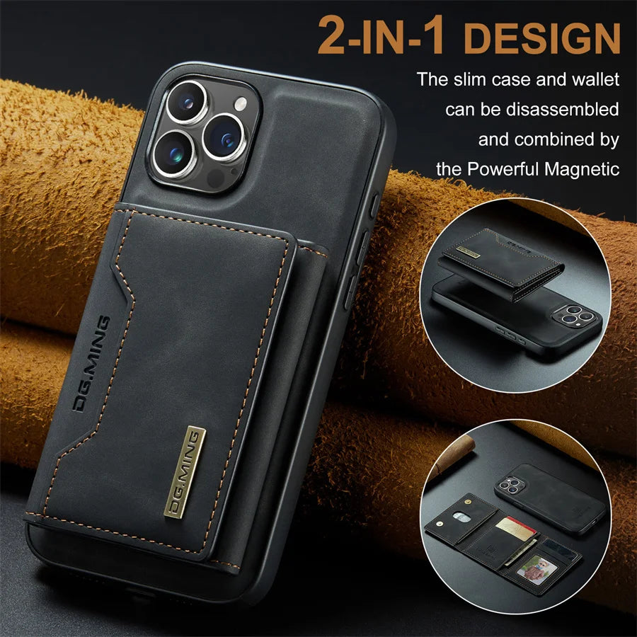 Magnetic Leather Wallet Case for iPhone 15 14 Plus 11 12 13 16 Pro