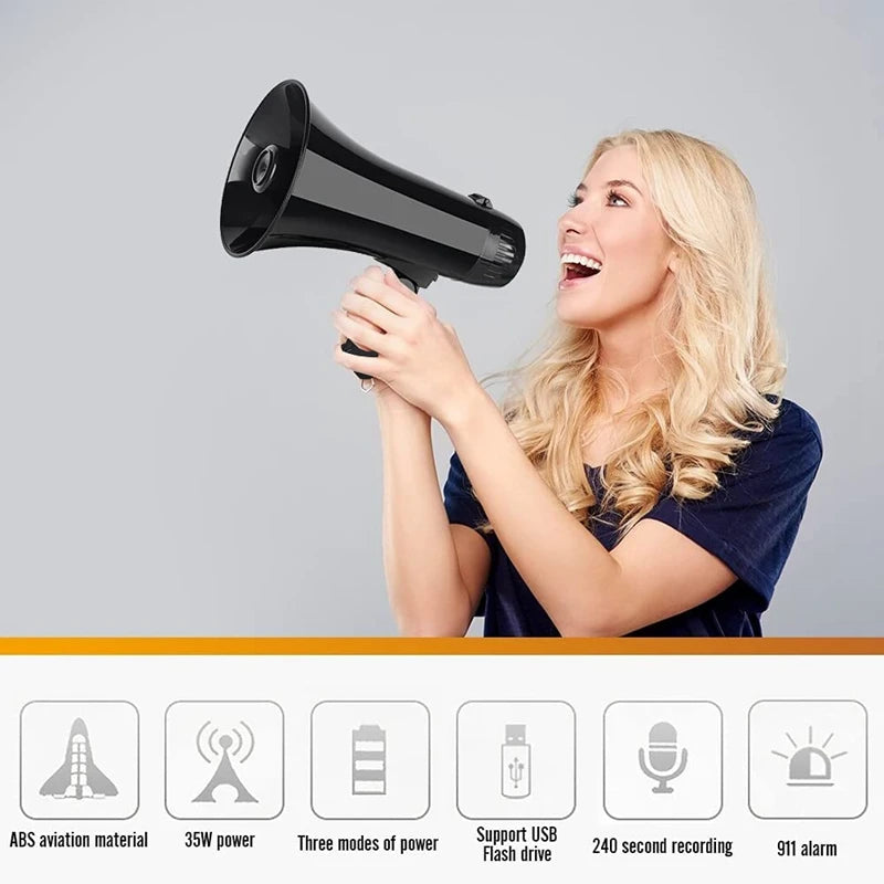35 Watt Power Portable Megaphone Speaker With Siren And Detachable Handheld Microphone