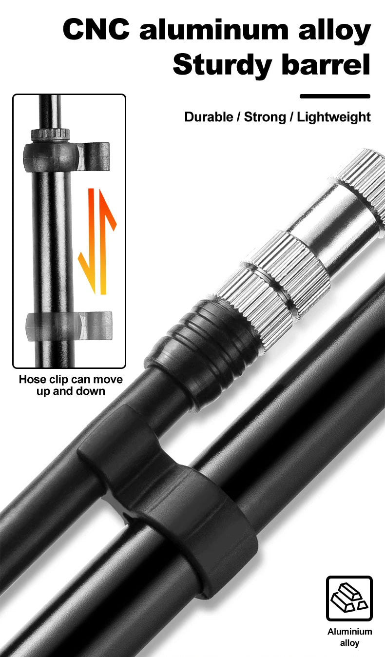 X-TIGER 25cm Portable High-pressure 300psi Bike Air Pump with Gauge