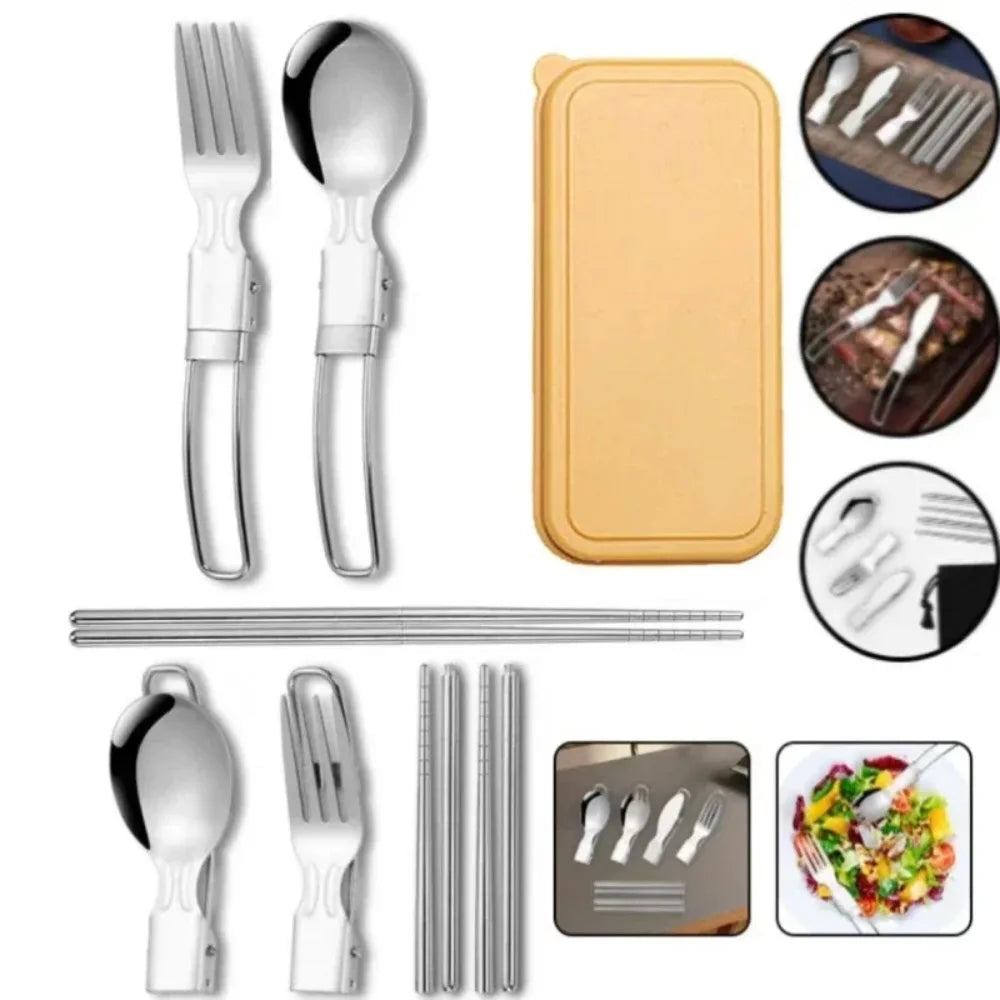 Stainless Steel Folding Spoon Fork Set With Case