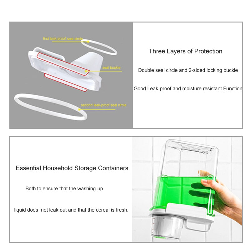 METKA Multipurpose Plastic Storage Container with Measuring Cup. Great for Laundry Powder, Cereal or Pet food.