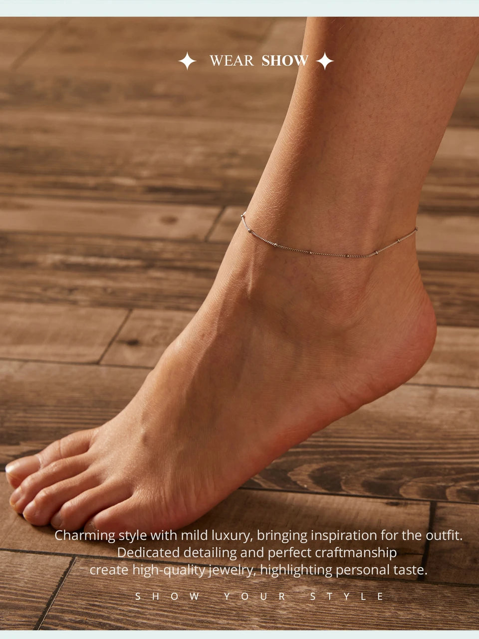 BAMOER 925 Sterling Silver Snake Adjustable Chain Anklet Bracelet