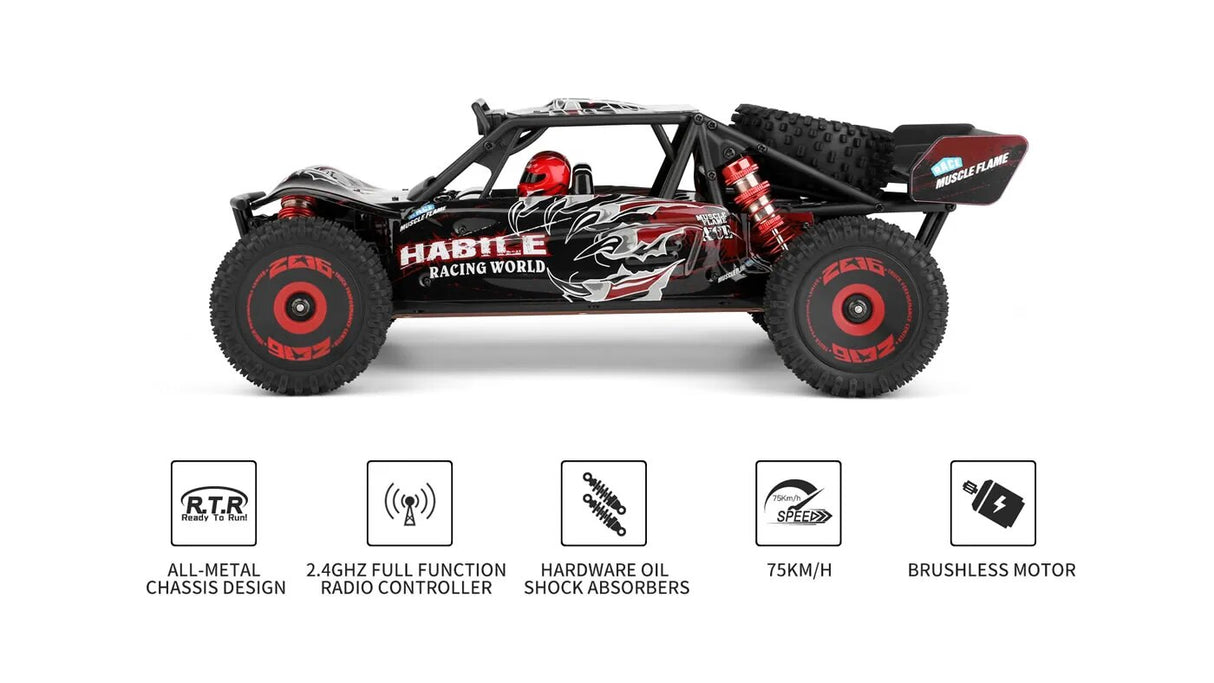 WLtoys -WL Off-Road Remote RC Racing Car 124016 V8 V2 1/12 4WD High Speed Brushless Motor.