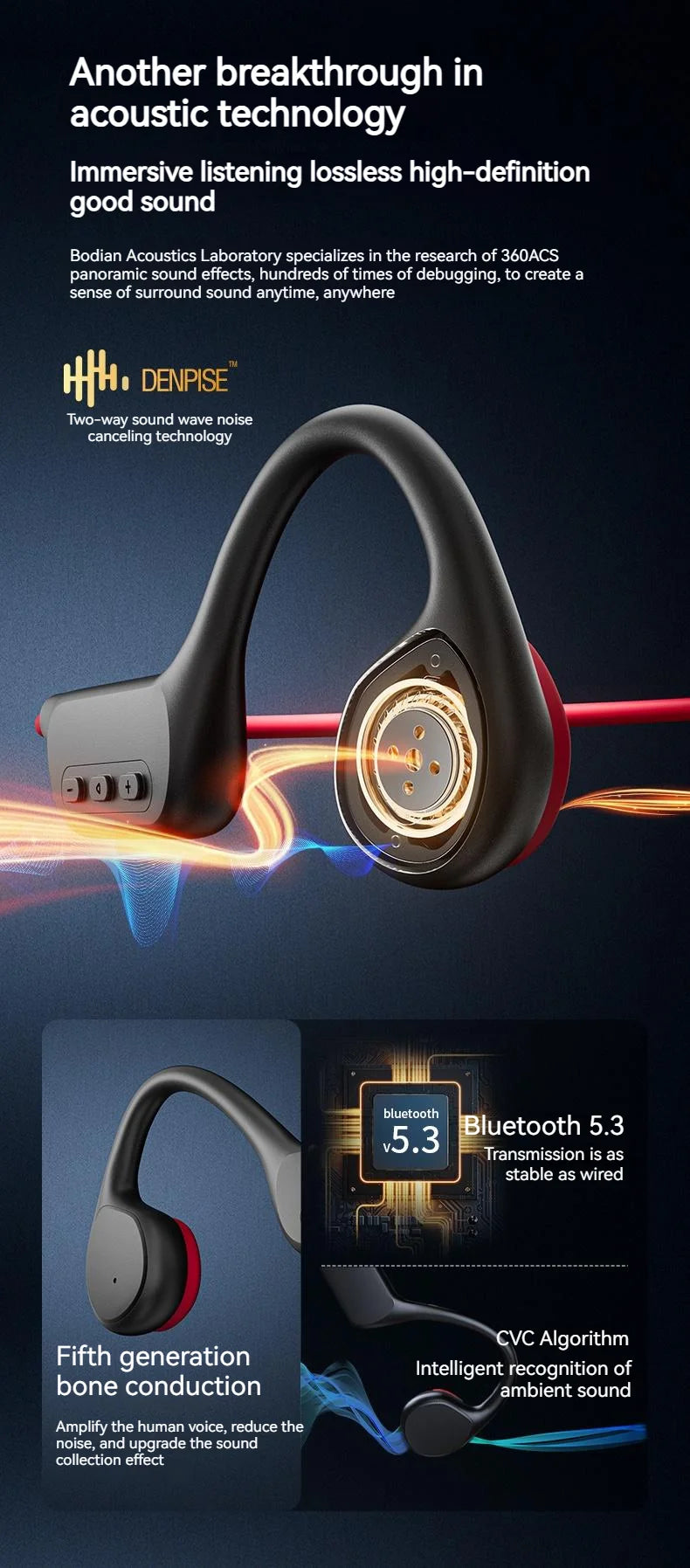 POLVCDG  Wireless/ Waterproof Bluetooth Bone Conduction Headset X7 IPX8 32GB Memory 5.3