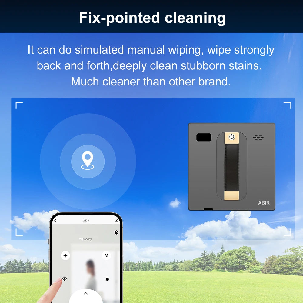 ABIR WD8 Wet Or Dry Robot Window Vacuum Cleaner ,Laser Sensor By App & Remote Control