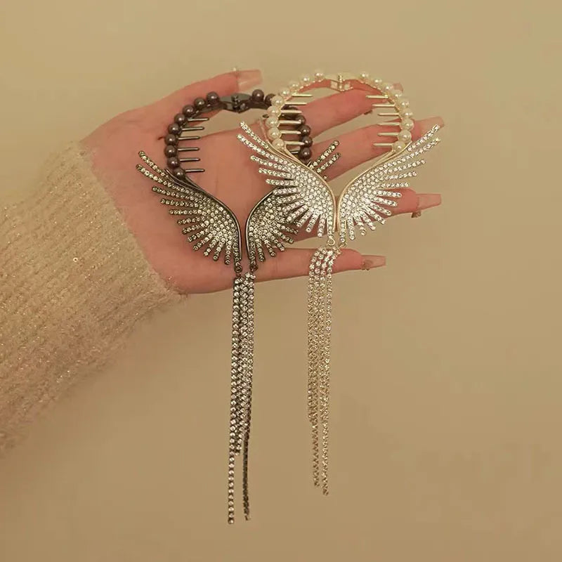 Pearl Or Rhinestone Ponytail Tassel Hair Clip.
