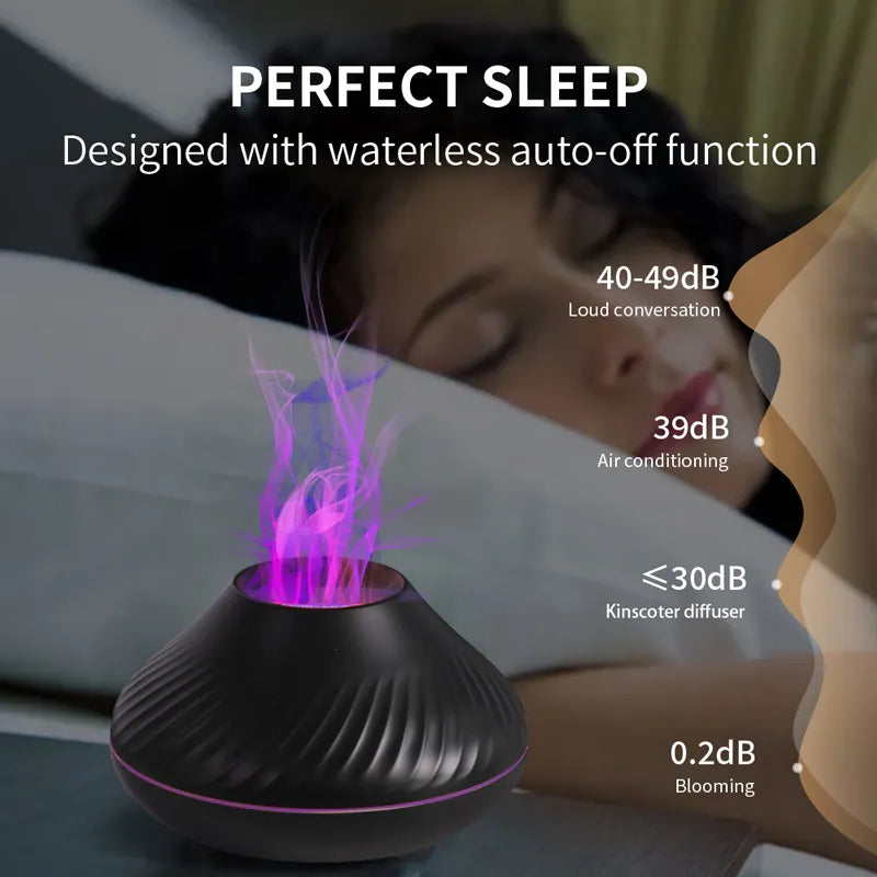 KINSCOTER USB Volcanic Aroma  Essential Oil Diffuser Air Humidifier with Color Flame Night Light
