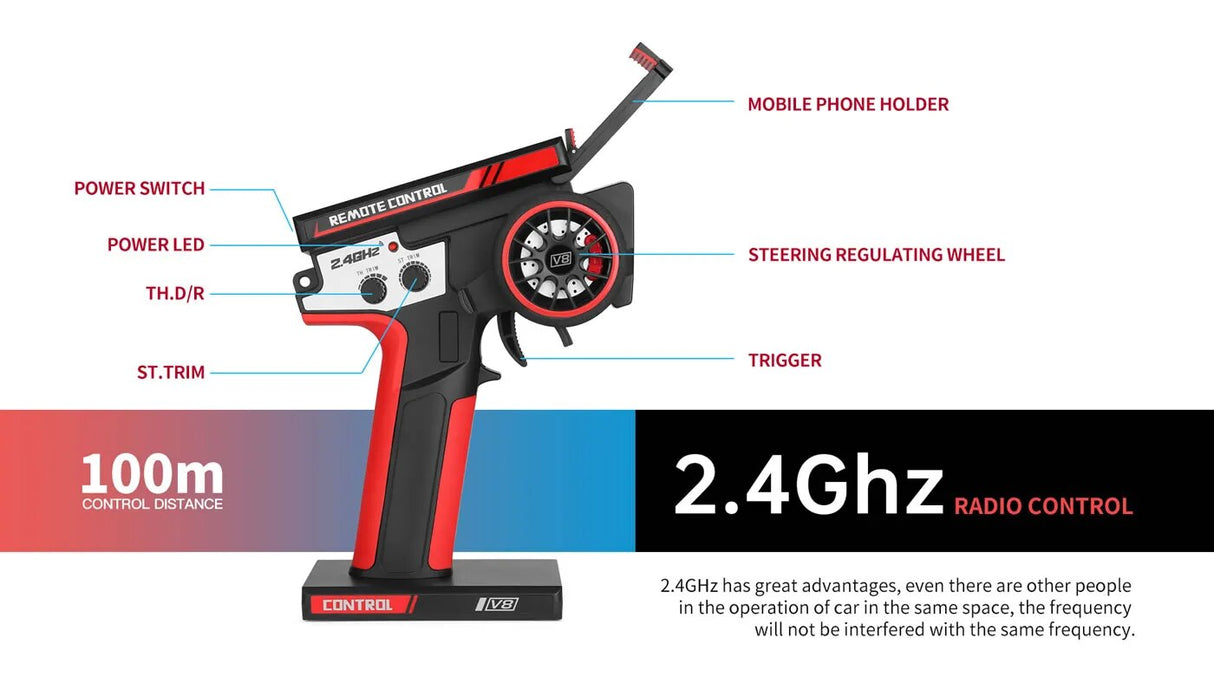 WLtoys -WL Off-Road Remote RC Racing Car 124016 V8 V2 1/12 4WD High Speed Brushless Motor.