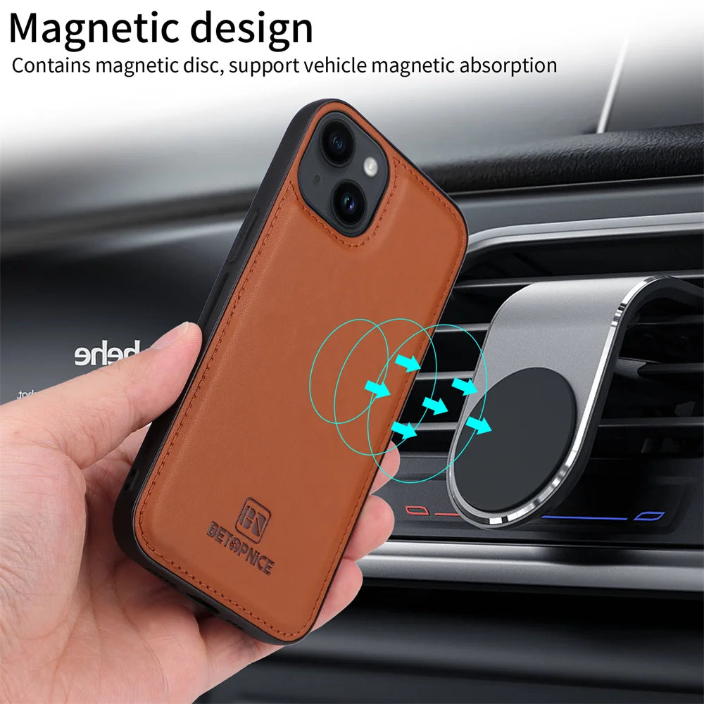 BETOPNICE 2 in 1 Detachable Magnetic Leather Case for iPhone 15 Pro Max 12 13 Mini 14 Plus
